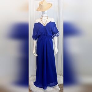 Dizzy Lizzy,Royal Blue Dress, Embroidered Balloon Sleeves, ,Size Medium
